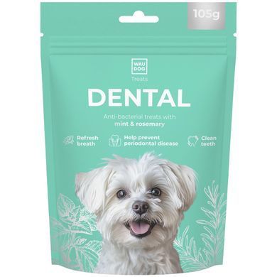 Ласощі для собак WAUDOG Treats Dental Паличка для чистки зубів з м'ятою і розмарином, 105 г 4431 - онлайн-зоомагазин Хвіст і Дракон