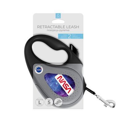 Повідець-рулетка для собак WAUDOG R-leash, малюнок "NASA21", L, до 50 кг, 5 м, світловідбиваюча стрічка чорний 8126-0148-01 - онлайн-зоомагазин Хвіст і Дракон