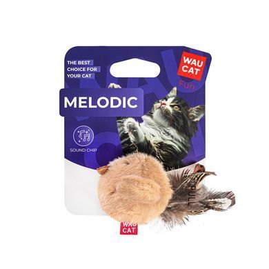 Іграшка для котів WAUCAT Fun Melodic Пташка бежева зі звуковим чипом, штучне хутро, 110 мм 7514 - онлайн-зоомагазин Хвіст і Дракон