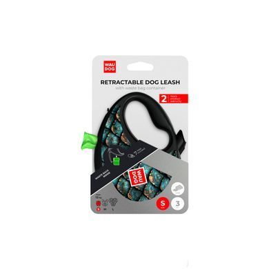 Повідець-рулетка для собак WAUDOG R-leash з контейнером для пакетів, малюнок "Луска", світловідбивна стрічка, S, до 12 кг, 3 м 255-0179 - онлайн-зоомагазин Хвіст і Дракон