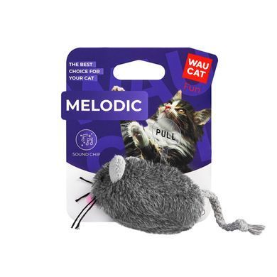 Іграшка для котів WAUCAT Fun Melodic Мишка сіра зі звуковим чипом, штучне хутро, 130 мм 7511 - онлайн-зоомагазин Хвіст і Дракон