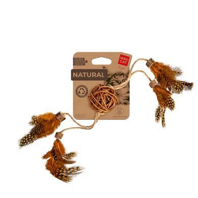 Іграшка для котів WAUCAT Fun Natural Плетений м'ячик з пір'ям, дерево, перо, джутова мотузка, 40 см 6212 - онлайн-зоомагазин Хвіст і Дракон