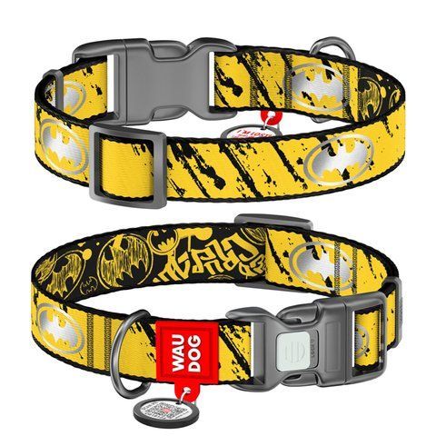 Нашийник для собак нейлоновий WAUDOG Nylon з QR паспортом, світловідбивний, малюнок "Бетмен Ескіз", пластиковий фастекс, M, Ш 20 мм, Дл 28-40 см 281-1081 - онлайн-зоомагазин Хвіст і Дракон