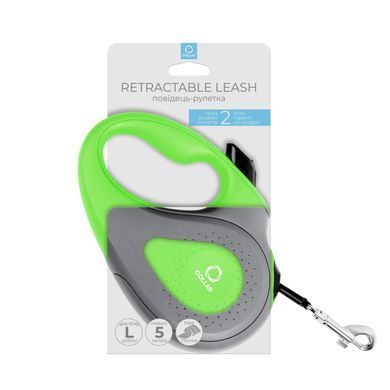 Повідець-рулетка CoLLaR для собак, розмір L, 50 кг, 5 м, світловідбивна стрічка, салатовий 81265 - онлайн-зоомагазин Хвіст і Дракон
