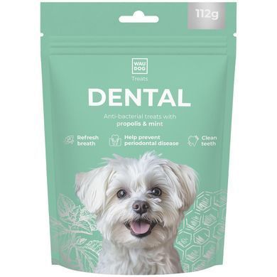 Ласощі для собак WAUDOG Treats Dental Кістка для чистки зубів з м&rsquo;ятою та прополісом, 112 г 4432 - онлайн-зоомагазин Хвіст і Дракон