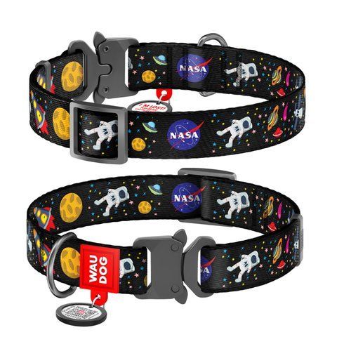Нашийник для собак нейлоновий WAUDOG Nylon з QR паспортом, малюнок "NASA", металічна пряжка-фастекс, Ш 20 мм, Дов 28-40 см 5120 - онлайн-зоомагазин Хвіст і Дракон