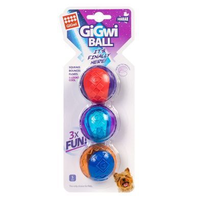 Іграшка для собак Три м'ячі з пищалкою GiGwi BALL, гума, 5 см 2323 - онлайн-зоомагазин Хвіст і Дракон