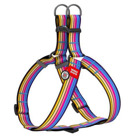 Шлея для собак WAUDOG Nylon з QR паспортом, малюнок "Лінія 1", пластиковий фастекс, XL, Ш 35 мм, А=В 70-100 см 324-0006 - онлайн-зоомагазин Хвіст і Дракон