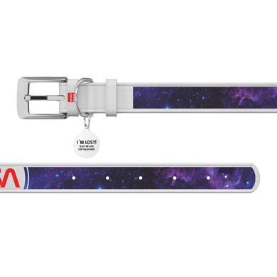 Нашийник для собак шкіряний WAUDOG Design з QR паспортом, малюнок "NASA21", XXS, Ш 12 мм, Д 18-24 см, білий 3601-0148-15 - онлайн-зоомагазин Хвіст і Дракон
