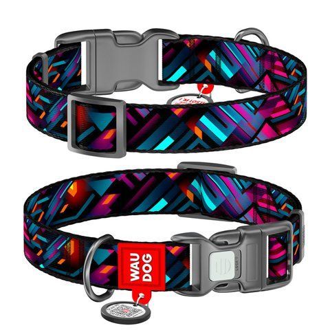 Нашийник для собак нейлоновий WAUDOG Nylon з QR паспортом, малюнок "Нескінченні світи", пластиковий фастекс, S, Ш 15 мм, Дов 25-35 см 280-4058 - онлайн-зоомагазин Хвіст і Дракон