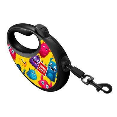 Повідець-рулетка для собак WAUDOG R-leash з контейнером для пакетів, малюнок "Мохнаті монстри", світловідбивна стрічка, S, до 12 кг, 3 м 255-4050 - онлайн-зоомагазин Хвіст і Дракон