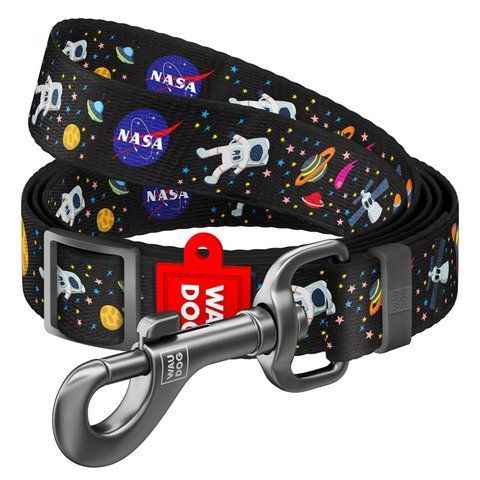 Повідець для собак нейлоновий WAUDOG Nylon, малюнок "NASA", регульований, Ш 20 мм, Дов 152-183 см 5313 - онлайн-зоомагазин Хвіст і Дракон