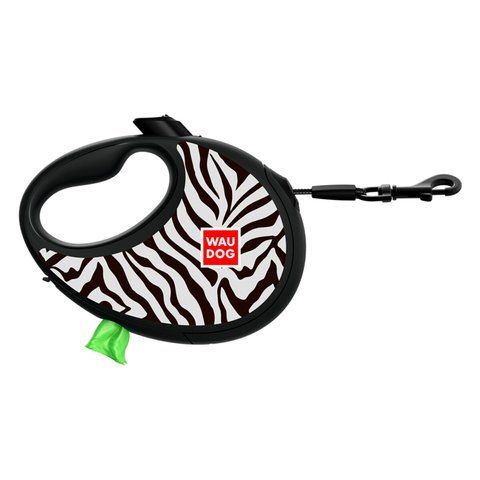 Повідець-рулетка для собак WAUDOG R-leash з контейнером для пакетів, малюнок "Зебра", світловідбивна стрічка, L, до 40 кг, 5 м 257-0055 - онлайн-зоомагазин Хвіст і Дракон