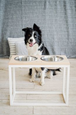 Миски на підставці  для великих собак Dinner Natural wood + White XL 20, Harley and Cho 3300026 - онлайн-зоомагазин Хвіст і Дракон