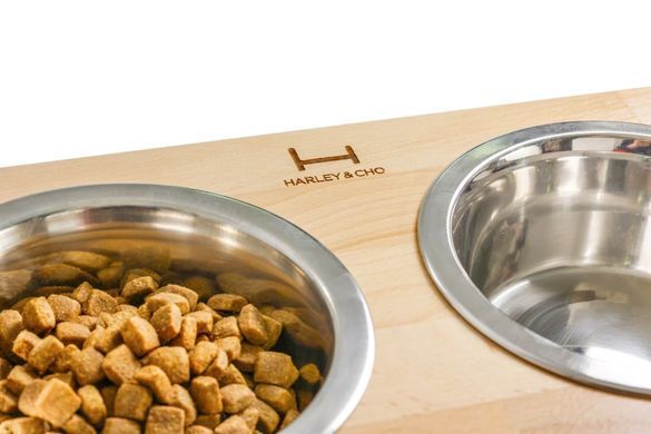 Миски на підставці  для великих собак Dinner Natural wood + White XL 20, Harley and Cho 3300026 - онлайн-зоомагазин Хвіст і Дракон