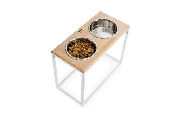 Миски на підставці  для великих собак Dinner Natural wood + White XL 20, Harley and Cho 3300026 - онлайн-зоомагазин Хвіст і Дракон