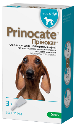 Prinocate Прінокат краплі від бліх та кліщів для собак 4-10кг, 100/25мг (3 піпетки/уп) 157418 - онлайн-зоомагазин Хвіст і Дракон