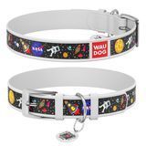 Нашийник для собак шкіряний WAUDOG Design з QR паспортом, малюнок "NASA", XXS, Ш 12 мм, Дов 18-24 см, білий 0012-0047-15 - онлайн-зоомагазин Хвіст і Дракон