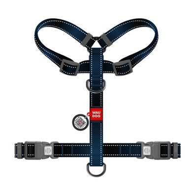 Шлея для собак анатомічна H-подібна WAUDOG Nylon Mono з QR-паспортом, світловідбивна, пластиковий фастекс, розмір L, Ш 25 мм, А 51-85 см, В 60-85 см, чорний 54581 - онлайн-зоомагазин Хвіст і Дракон