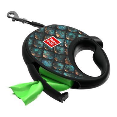 Повідець-рулетка для собак WAUDOG R-leash з контейнером для пакетів, малюнок "Луска", світловідбивна стрічка, L, до 40 кг, 5 м 257-0179 - онлайн-зоомагазин Хвіст і Дракон