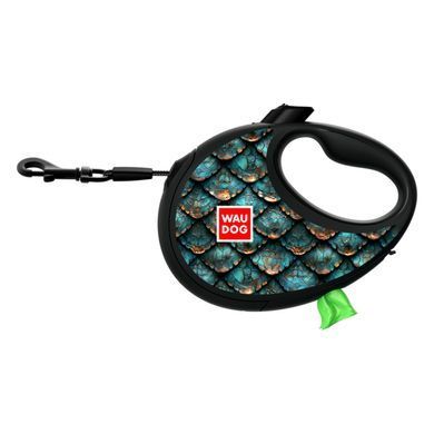 Повідець-рулетка для собак WAUDOG R-leash з контейнером для пакетів, малюнок "Луска", світловідбивна стрічка, L, до 40 кг, 5 м 257-0179 - онлайн-зоомагазин Хвіст і Дракон
