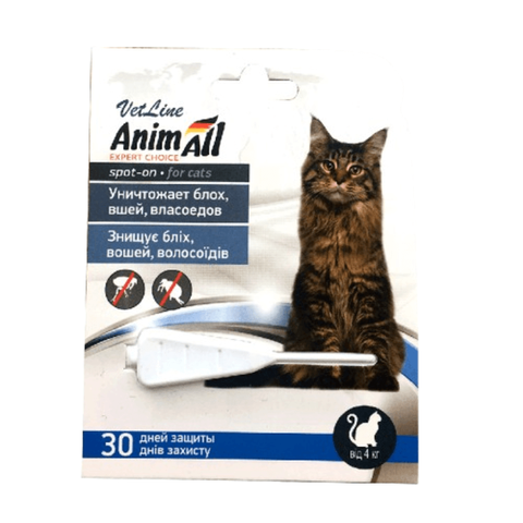 Краплі AnimAll VetLine Спот-Он проти бліх, вошей, волосоїдів, для котів від 4 до 10 кг, 1 мл 113612 - онлайн-зоомагазин Хвіст і Дракон
