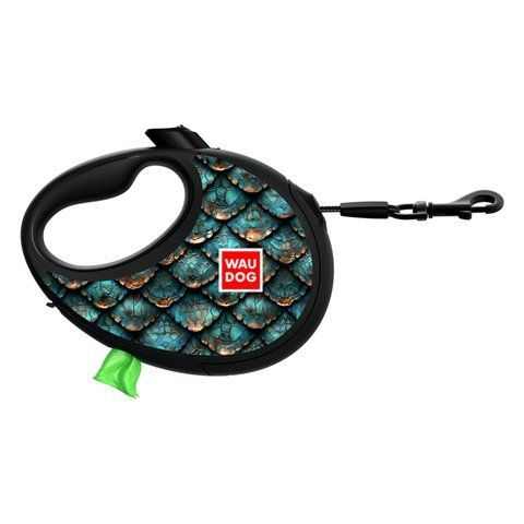 Повідець-рулетка для собак WAUDOG R-leash з контейнером для пакетів, малюнок "Луска", світловідбивна стрічка, L, до 40 кг, 5 м 257-0179 - онлайн-зоомагазин Хвіст і Дракон