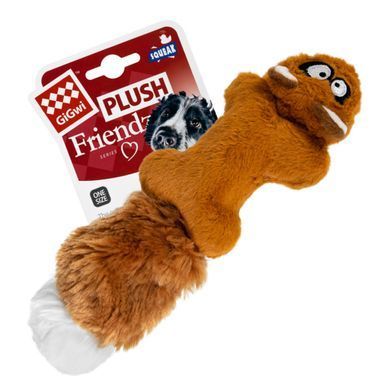 Іграшка для собак Білка з 2-ма пищалками GiGwi Plush Friendz, плюш, штучне хутро, гума, 24 см 75066 - онлайн-зоомагазин Хвіст і Дракон