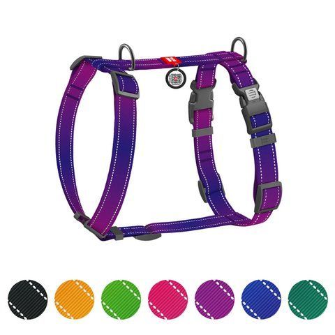 Шлея для собак анатомічна H-подібна WAUDOG Nylon Mono з QR-паспортом, світловідбивна, пластиковий фастекс, розмір L, Ш 25 мм, А 51-85 см, В 60-85 см, фіолетовий 54589 - онлайн-зоомагазин Хвіст і Дракон
