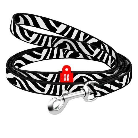 Повідець для котів та дрібних порід собак нейлоновий WAUDOG Nylon, малюнок "Зебра", XS, Ш 10 мм, Дов 122 см 369-0055 - онлайн-зоомагазин Хвіст і Дракон