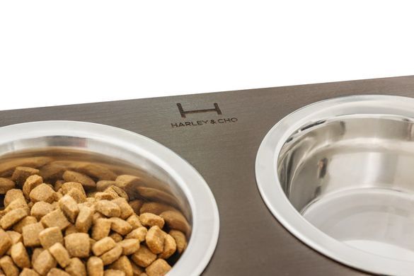 Миски на підставці  для великих собак Dinner Brown wood + White XL20, Harley and Cho 3300055 - онлайн-зоомагазин Хвіст і Дракон