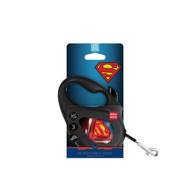 Повідець-рулетка для собак WAUDOG R-leash, малюнок "Супермен Лого", XS, до 12 кг, 3 м, світловідбиваюча стрічка чорний 8123-1012-01 - онлайн-зоомагазин Хвіст і Дракон