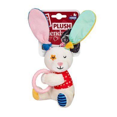 Іграшка для собак Зайчик з кільцем та пищалкою GiGwi Plush Friendz, текстиль, термопластична гума, 16 см 2257 - онлайн-зоомагазин Хвіст і Дракон