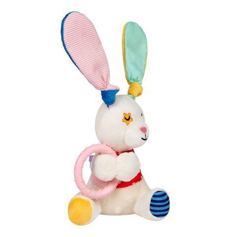 Іграшка для собак Зайчик з кільцем та пищалкою GiGwi Plush Friendz, текстиль, термопластична гума, 16 см 2257 - онлайн-зоомагазин Хвіст і Дракон
