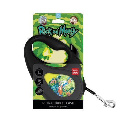 Повідець-рулетка для собак WAUDOG R-leash, малюнок "Рік та Морті 2", L, до 50 кг, 5 м, світловідбиваюча стрічка чорний 8126-0281-01 - онлайн-зоомагазин Хвіст і Дракон