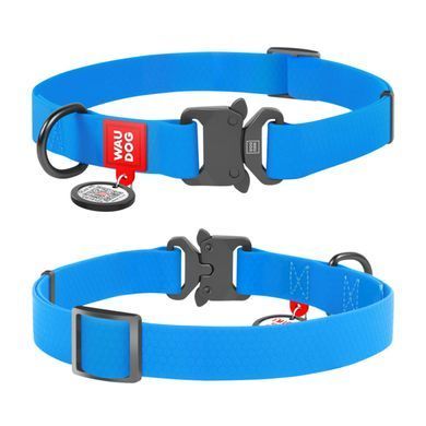 Нашийник для собак водостійкий WAUDOG Waterproof c QR паспортом, металічна пряжка-фастекс, Ш 15 мм, Дов 25-35 см, блакитний 28002 - онлайн-зоомагазин Хвіст і Дракон