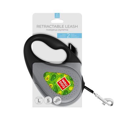 Повідець-рулетка для собак WAUDOG R-leash, малюнок "Авокадо", L, до 50 кг, 5 м, світловідбиваюча стрічка 8126-0048-01 - онлайн-зоомагазин Хвіст і Дракон