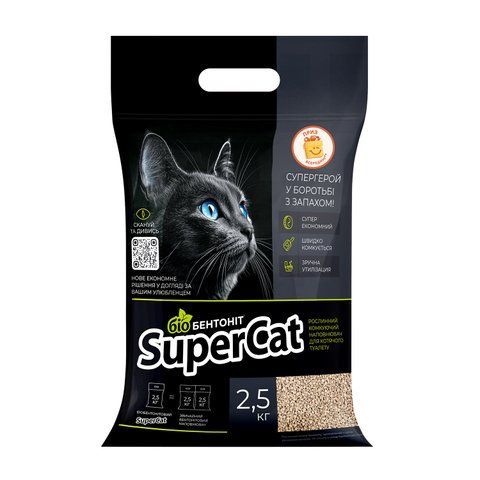 Рослинний наповнювач SuperCat Біобентоніт комкуючий для котячих туалетів 2,5 кг 3533 - онлайн-зоомагазин Хвіст і Дракон