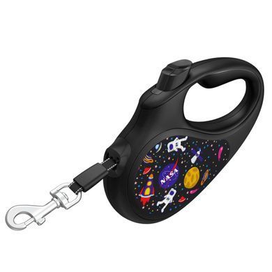 Повідець-рулетка для собак WAUDOG R-leash, малюнок "NASA", M, до 25 кг, 5 м, світловідбиваюча стрічка чорний 8125-0047-01 - онлайн-зоомагазин Хвіст і Дракон
