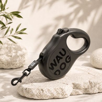 Повідець-рулетка для собак WAUDOG R-leash Monochrome Black, XS, до 12 кг, 3 м, світловідбивна стрічка, чорна 81611 - онлайн-зоомагазин Хвіст і Дракон