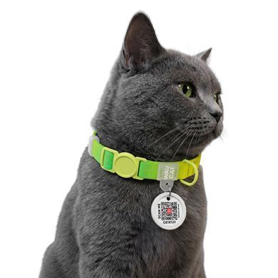 Нашийник для котів нейлоновий WAUCAT Nylon Recycled з QR адресником, градієнт, безпечна пряжка, XS, Ш 10 мм, Дов 20-30 см, салатовий 47055 - онлайн-зоомагазин Хвіст і Дракон