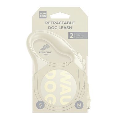Повідець-рулетка для собак WAUDOG R-leash Monochrome White, M, до 25 кг, 5 м, світловідбивна стрічка, біла 816315 - онлайн-зоомагазин Хвіст і Дракон
