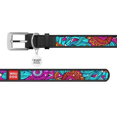 Нашийник для собак шкіряний WAUDOG Design з QR паспортом, малюнок "Літо", XL, Ш 35 мм, Дов 46-59 см, чорний 37831 - онлайн-зоомагазин Хвіст і Дракон