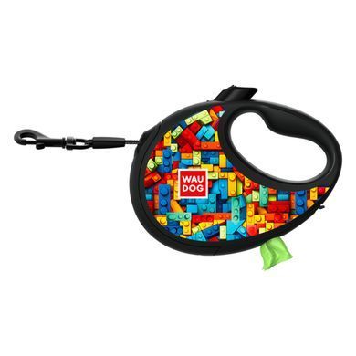Повідець-рулетка для собак WAUDOG R-leash з контейнером для пакетів, малюнок "Блоки", світловідбивна стрічка, S, до 12 кг, 3 м 255-4056 - онлайн-зоомагазин Хвіст і Дракон