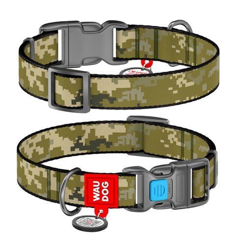 Нашийник для собак нейлоновий WAUDOG Nylon з QR-паспортом, малюнок "Мілітарі", пластиковий фастекс, S, Ш 15 мм, Дов 25-35 см 280-4026 - онлайн-зоомагазин Хвіст і Дракон