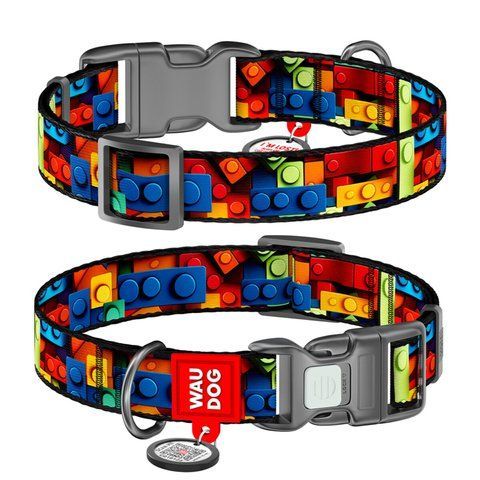 Нашийник для собак нейлоновий WAUDOG Nylon з QR паспортом, малюнок "Блоки", пластиковий фастекс, S, Ш 15 мм, Дов 25-35 см 280-4056 - онлайн-зоомагазин Хвіст і Дракон